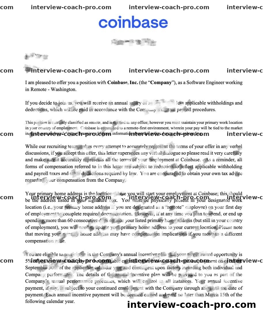 Coinbase Software Engineer Offer — 真实学员 Offer 截图